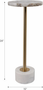 Home Decor End Table, Side Table, or Night Stand - Tall Marble Accent Table with Metal Support Perfect for Small Spaces - A Modern Classic for Office, Bedroom, or Living Room Decor - 24" White & Gold