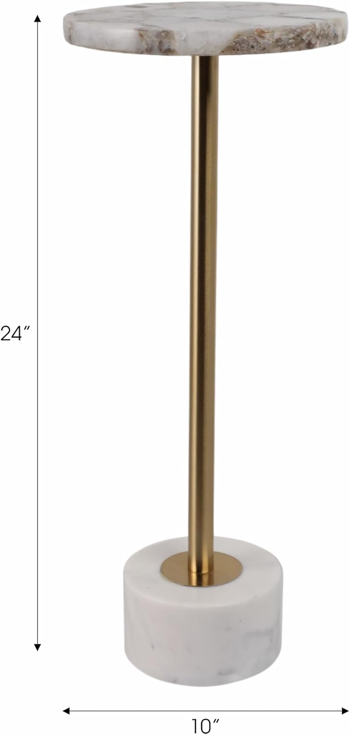 Home Decor End Table, Side Table, or Night Stand - Tall Marble Accent Table with Metal Support Perfect for Small Spaces - A Modern Classic for Office, Bedroom, or Living Room Decor - 24" White & Gold