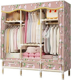 Portable Wardrobe,Simplicity Fabric Cupboard Clothes Storage Hanging Rail Storage Cabinet with Drawer Storage Shoes,Toy(Size:168 * 128 * 45CM)