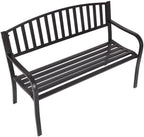 Black 50in Outdoor Steel Benches Powder-Coated 2-Person 500lbs Capacity Garden Deck Backyard