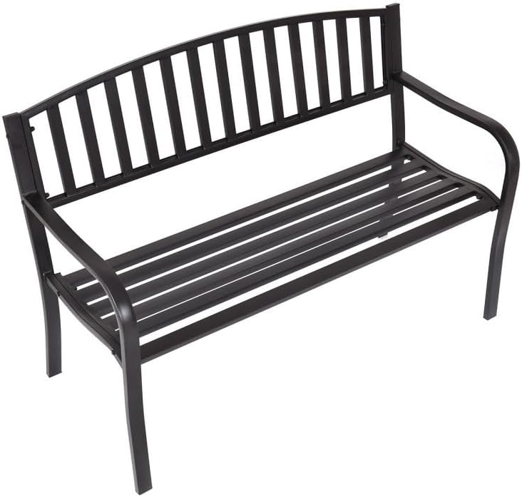 Black 50in Outdoor Steel Benches Powder-Coated 2-Person 500lbs Capacity Garden Deck Backyard