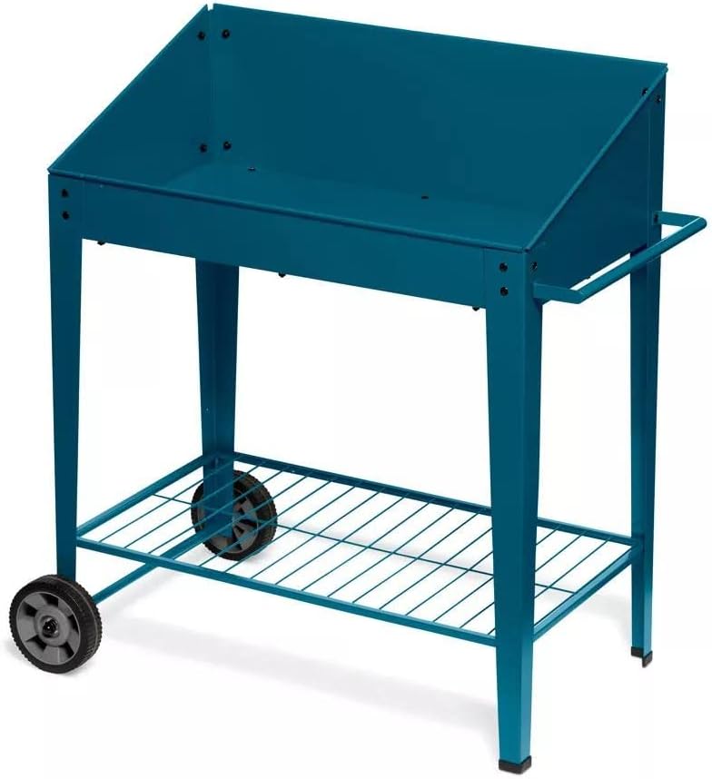 Gardener's Supply Company Demeter Metal Potting Bench with Wheels | Heavy Duty Outdoor Garden Work Table Workbench Workstation with Side Metal Sidewalls | Best for Seed Starter Planting & Transplants