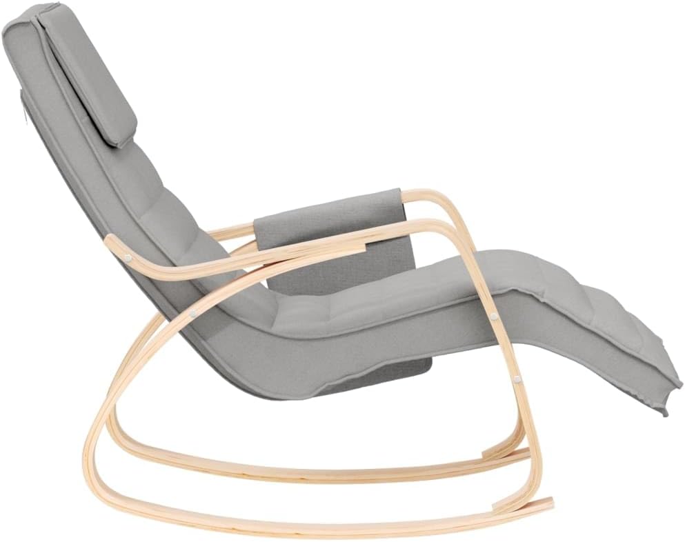 Modern Rocking Chair for Living Room, Comfortable Nursery Glider with Padded Armrests, Sturdy Birch Wood Frame, Breathable Fabric Seat for Bedroom, Light Gray