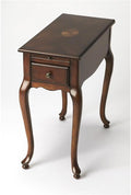 Beaumont Lane Modern Wood Chairside Table, Cherry Finish, 11.5" W x 23.5" D x 24.5" H, Rubberwood and Veneer Construction, Traditional Style, Pull-Out Drawer and Tray, Living Room End Table