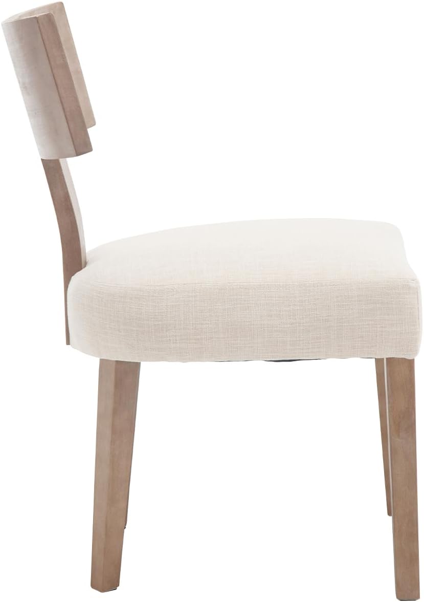 chairus Dining Chairs Set of 4, Upholstered Farmhouse Kitchen Chairs with Natural T-Shape Wood Back Armless Dining Room Chairs with Soft Wide Seat, Linen Beige