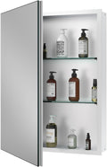 Quavikey 20"x26" Medicine Cabinet with Mirror, Recessed or Surface, Silver | Premium bathroom mirror cabinet featuring rustproof aluminum frame, adjustable shelves, soft-close hinges, and ample storage.