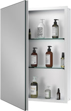 Quavikey 20"x26" Medicine Cabinet with Mirror, Recessed or Surface, Silver | Premium bathroom mirror cabinet featuring rustproof aluminum frame, adjustable shelves, soft-close hinges, and ample storage.