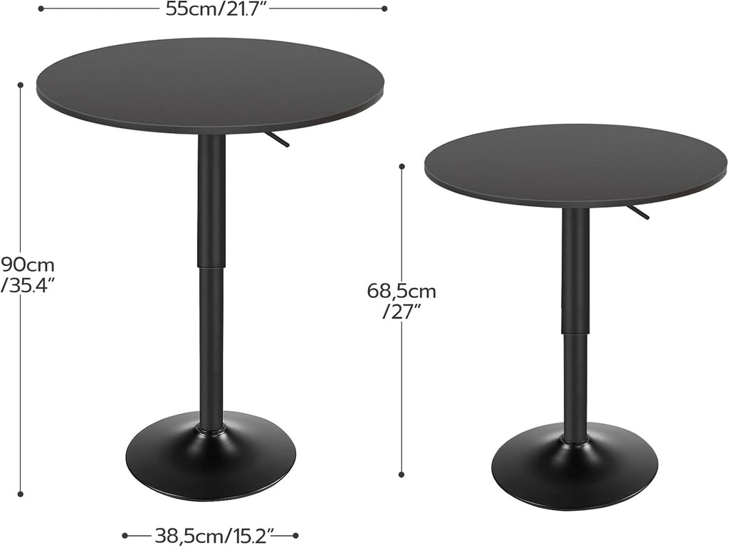 HOOBRO 2 Pcs Bar Table, Height-Adjustable Round Pub Table 27-35.4 Inches with Sturdy Base, Modern Style Bar Table Easy Assembly with Metal Base for Pub, Party and Small Places, Black BK58BTP201G1N1