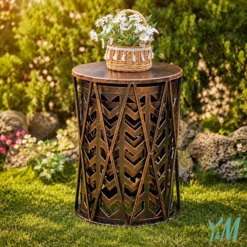 Y&M Outdoor Side Tables Set of 3, Round Heavy Duty Metal Nesting End Tables, Stacking Patio Accent Tables for Outside, Balcony, Garden, Porch, Indoor & Outdoor, Black with Bronze