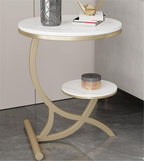 Rock Slab Side Table Fashion Round Living Room Small Coffee Balcony Sofa Corner(Gray,60 * 50cm)