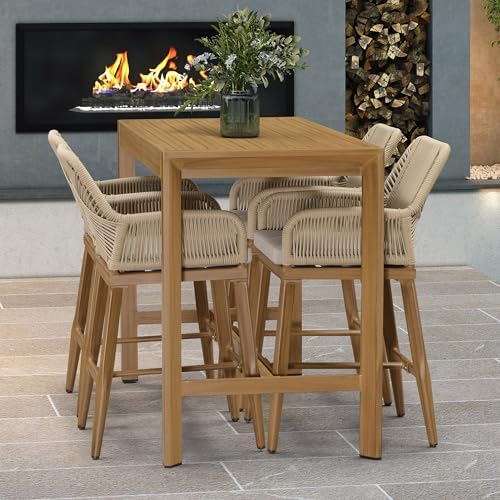 PURPLE LEAF Outdoor 24" Counter Height Bar Stools Chair Set of 4, All Weather Rattan and Aluminum Patio Bar Stool with Cushion for Indoor and Outdoor, Kitchen Island, Teak