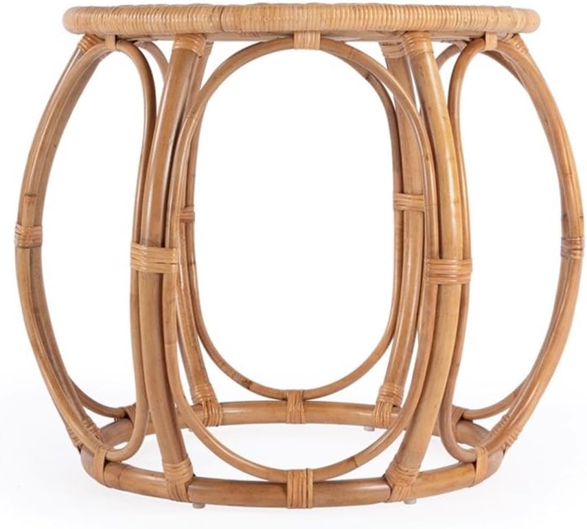 Beaumont Lane Round Woven Rattan End Table, Natural Finish, 28" W x 28" D x 24" H, Durable Rattan Construction, Open Weave Design, Eco-Friendly Living Room, Family Room or Sunroom Side Table