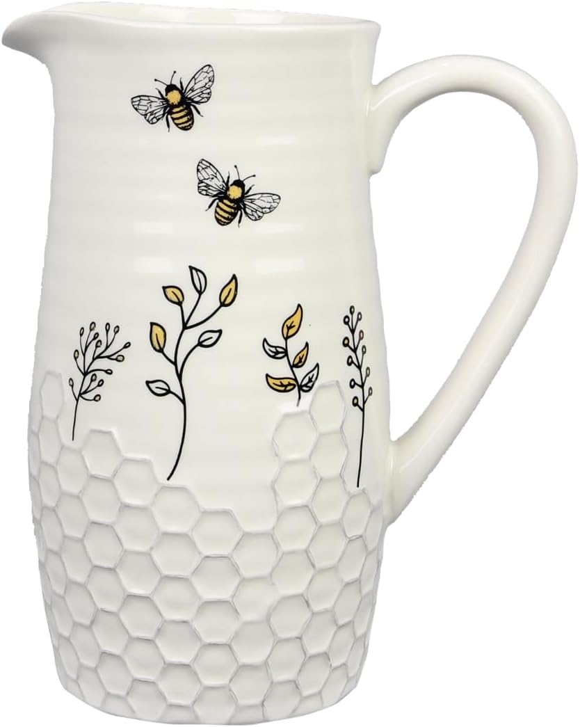 Young's Inc Honey Bee Ceramic Water Pitcher/Vase,Bee Farmhouse,Rustic Decor for Kitchen,Dining Accessories,8 Inch