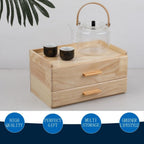 Tea Organizers with Drawer Wooden Tea Box | Teabag Holder with 4 Cotton Woven Coasters，Wooden Storage Box with Drawer