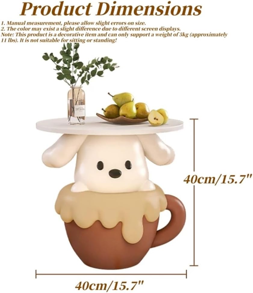Modern Cute Puppy Side Table with Tray, Resin Dog Sculpture Accent End Table, Creative Bedside Coffee Tables for Living Room Bedroom Office Small Spaces, Funky Furniture for Home Decor