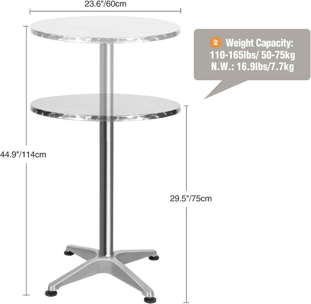 REDCAMP 24in Aluminum Folding Cocktail Table with Black Cover, Tall Round Bar Table Highboy Pub Table with Flip-Up Top for Parties Restaurant, 30" /45" Two Heights Adjustable