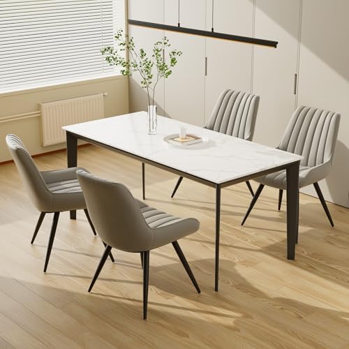 Mid Century Modern Dining Chairs Set of 4, Soft Cushion Upholstered Fabric, Light Grey