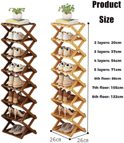 The 9-Tier No-Assembly Bamboo Rack, Bamboo Shoe Storage Rack Shoe Storage Bag, Foldable Accordion Corner Shoe Shelf for Shoes, Books, Plants, Save Space, Easy to Use (Yellow, 9)