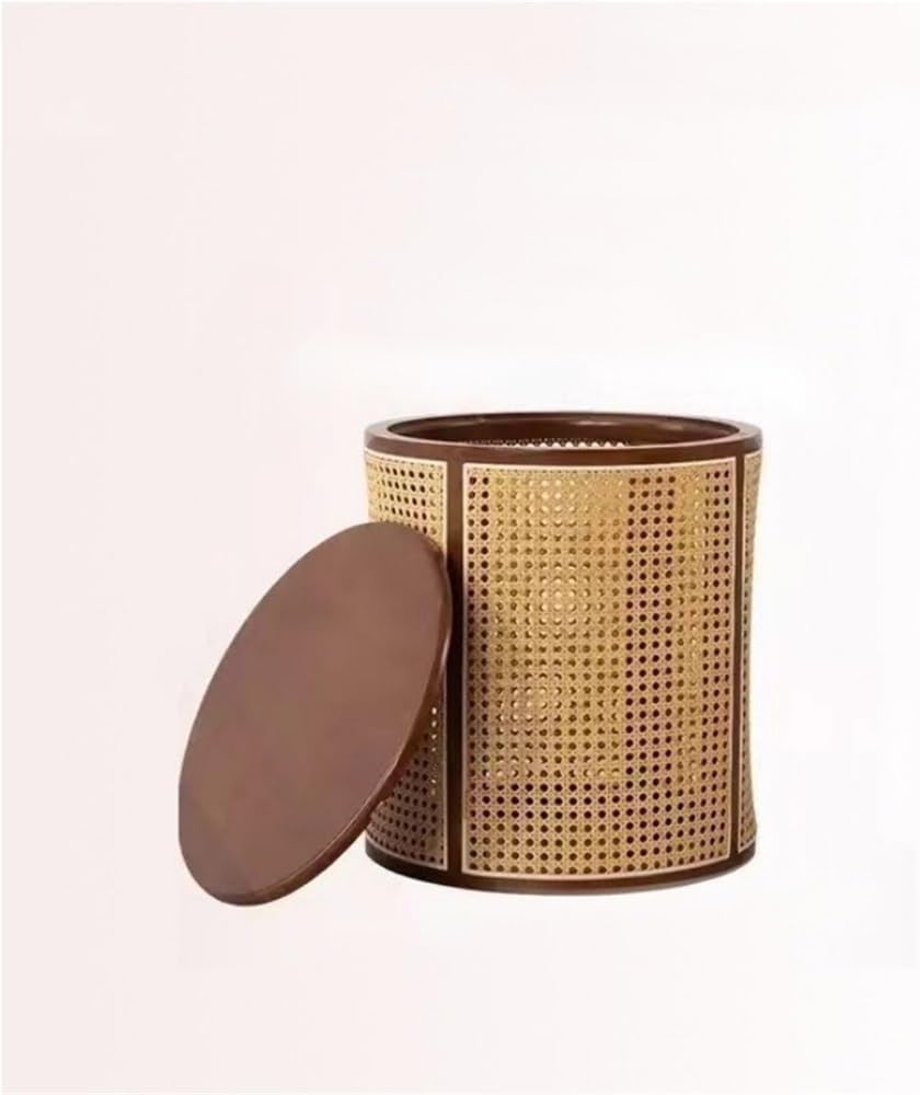 Simple Wood Side Table Handmade Round Storage Small Imitation Woven Rattan Sofa End Table Coffee Table Bedside Table for Room All Occasion(Coffee)