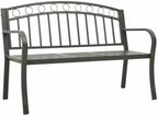 Outdoor Garden Bench with Integrated Table, 2-Seater Metal Patio Seat, Grey Powder-Coated Steel Bench for Yard, Park, and Terrace Seating
