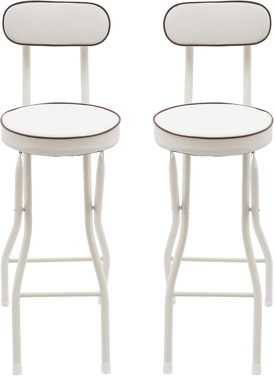 2PCS Folding Bar Stool with Back,Cushioned Padded Folding Stool,Tall Foldable Stools,Portable Bar Collapsible Stools for Kitchen Island,Restaurant,Cafe Shop (White)