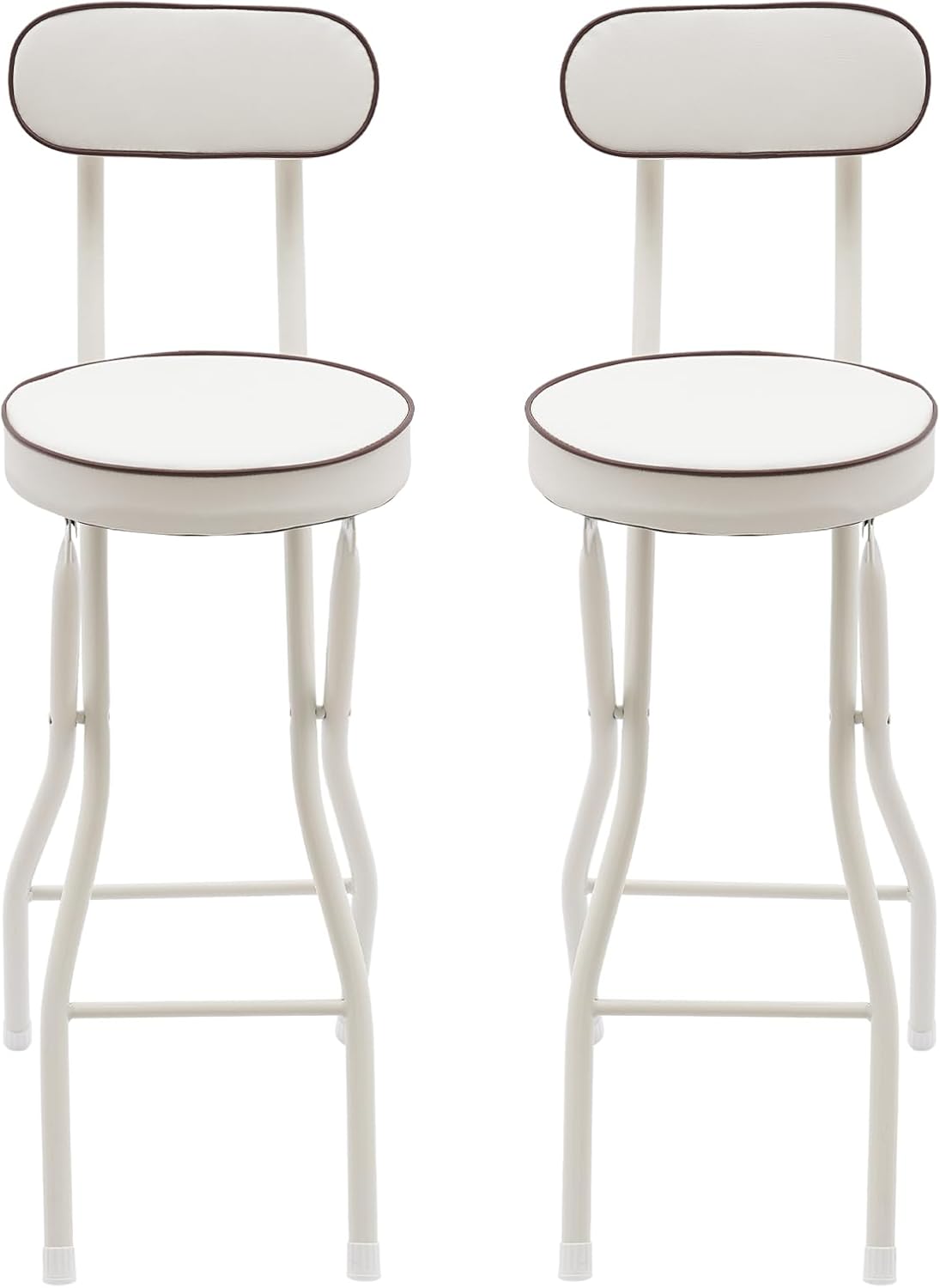 Folding Bar Stool with Back, 2 Pack Backest Tall Foldable Stool har with Cushioned Padded Portble Collasible Counter Height Chai for Kitchen Island Shop Cafe Dining Room (White)