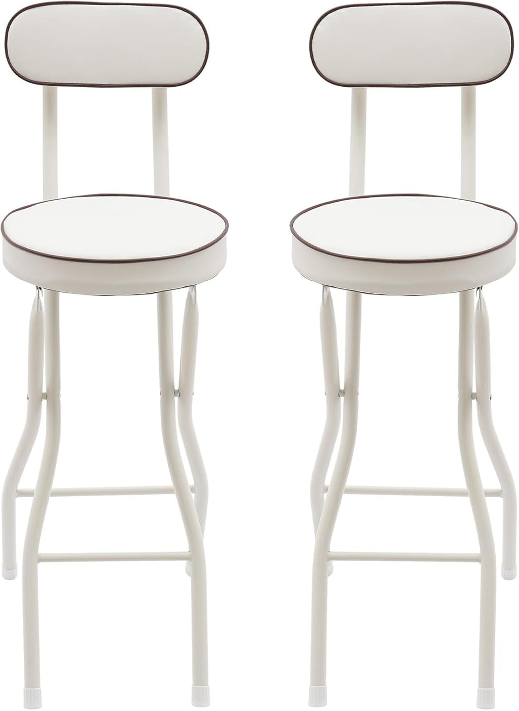 2 PC Folding Bar Stool with Backrest, Tall Foldable Stool Counter Foldable High Chair Portable Bar Height Chairs with Padded Cushion for Kitchen, Dining, Camping, Outdoor & Party (White)