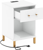 Furinno Tidur Side Table with Charging Station, End Table, Night Stand, Bedside Table with USB and Type-C Charging Port, for Living Room, Bedroom, Plain White