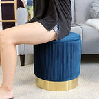 YYW HOME Navy Round Ottoman with Storage Set of 2 Vanity Stool Foot Rest with Removable Lid White Velvet Storage Ottoman Stool for Living Room and Dorm
