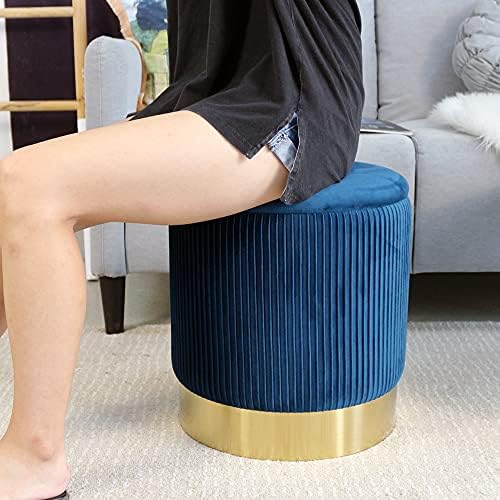 YYW HOME Navy Round Ottoman with Storage Set of 2 Vanity Stool Foot Rest with Removable Lid White Velvet Storage Ottoman Stool for Living Room and Dorm