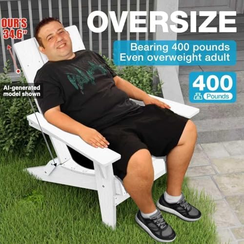 YEFU Adirondack Chairs Set of 4:Oversize Folding - 400lb Weight Capacity - Plastic Adirondack Chairs - High Back Like Wooden - All-Weather Use for Outdoor/Patio/Fire Pit/Garden/Camping - (White)