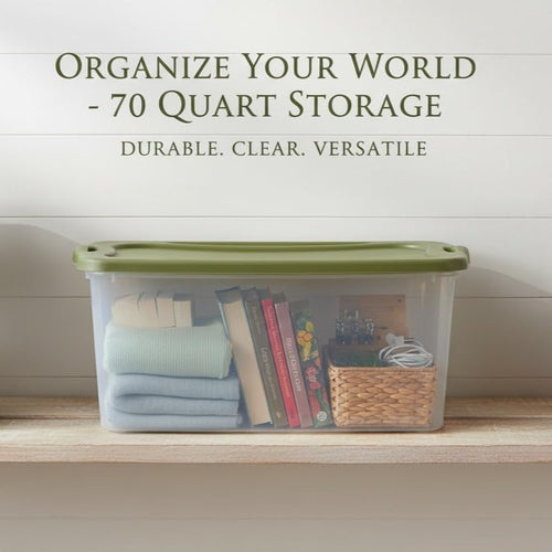 (Single) Storage Bins 70 Quart with Clear Base Stackable Storage Bins Through-Type Handle Design Depressed Lid Storage Containers for Bedding Home Other Large Items