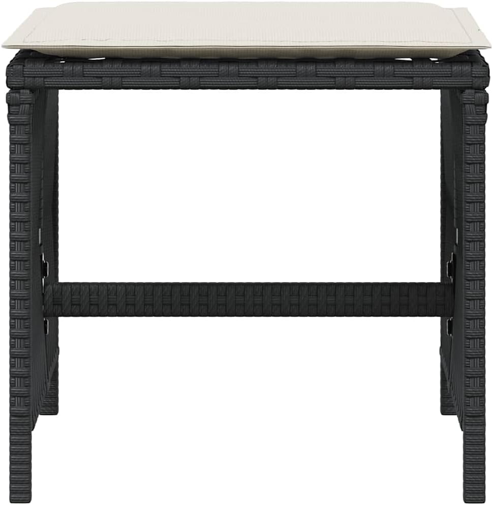 Set of 4 Poly Rattan Outdoor Stools with Removable Cushions, Black and Cream Patio Stool Set, Powder-Coated Steel Frame, 242.5 lbs Capacity for Adults