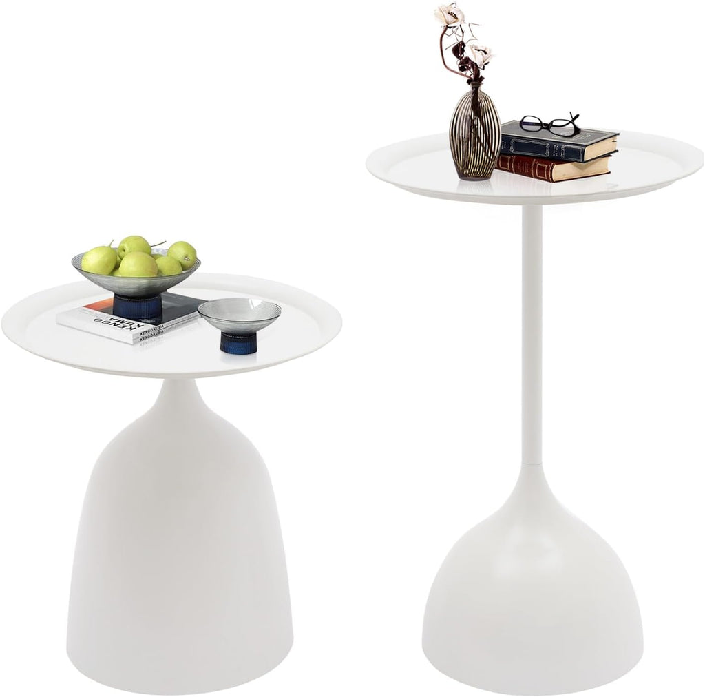 Round Side Table Set of 2, Metal Round End Tables, Modern Nesting Table Sets, Nesting Tables Pedestal Coffee Table with 16.9'' & 23.6'' Height for Living Room Balcony Office (White)