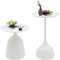 Round Side Table Set of 2, Metal Round End Tables, Modern Nesting Table Sets, Nesting Tables Pedestal Coffee Table with 16.9'' & 23.6'' Height for Living Room Balcony Office (White)