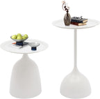 Round Side Table Set of 2, Metal Round End Tables, Modern Nesting Table Sets, Nesting Tables Pedestal Coffee Table with 16.9'' & 23.6'' Height for Living Room Balcony Office (White)