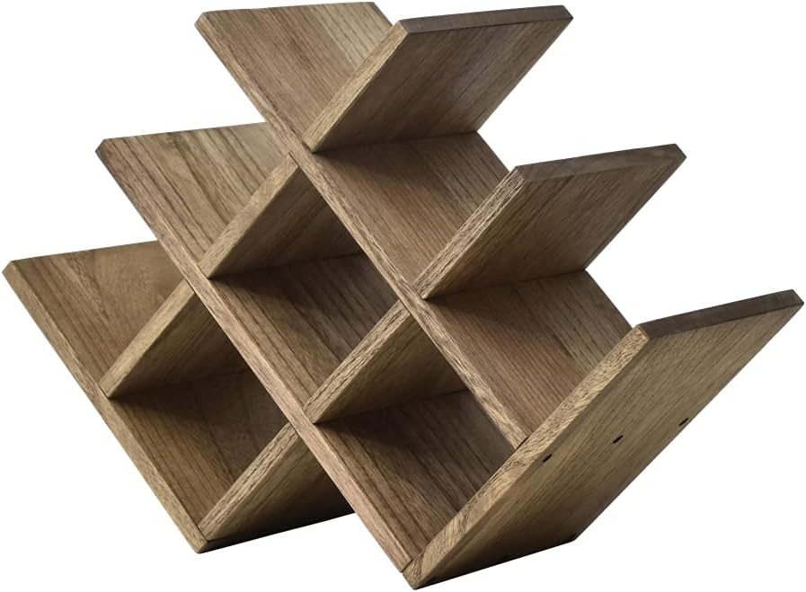 KIRIGEN Wooden Wine Rack, 8-Bottle 3-Tier Countertop Wine Holder, Brown | 16.73 x 5.91 x 11.14 In, Holds 8 Standard Wine Bottles for Cabinets, Pantry Shelves, and Kitchen Counter, Assembly Required