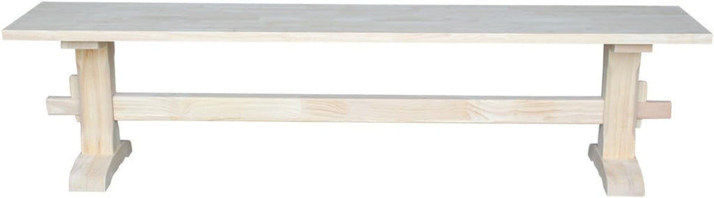 Solid Parawood Trestle Bench Unfinished 72", Kitchen/Dining Furniture, Sturdy & Reliable, Paint or Stain in Any Color, 450 lb Capacity, Entryway, Living Room, Family Room, Breakfast Nook, Unfinished