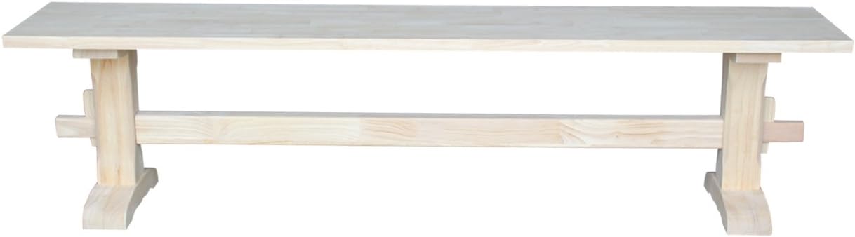 Solid Parawood Trestle Bench Unfinished 72", Kitchen/Dining Furniture, Sturdy & Reliable, Paint or Stain in Any Color, 450 lb Capacity, Entryway, Living Room, Family Room, Breakfast Nook, Unfinished