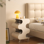 ABS Movable Rotating Side Table with Storage, Modern Night Stand, Minimalist Small Sofa Table, Multi-Layer End Table for Bedroom, Living Room, Kitchena(White)