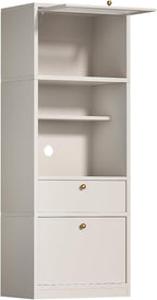 71" Tall Pantry Cabinet, Freestanding Storage Cabinet with Doors and Adjustable Shelves, Drawer and Anti-Tip Kit, E1-Grade Wood for Kitchen Pantry Bathroom Storage, Warm White