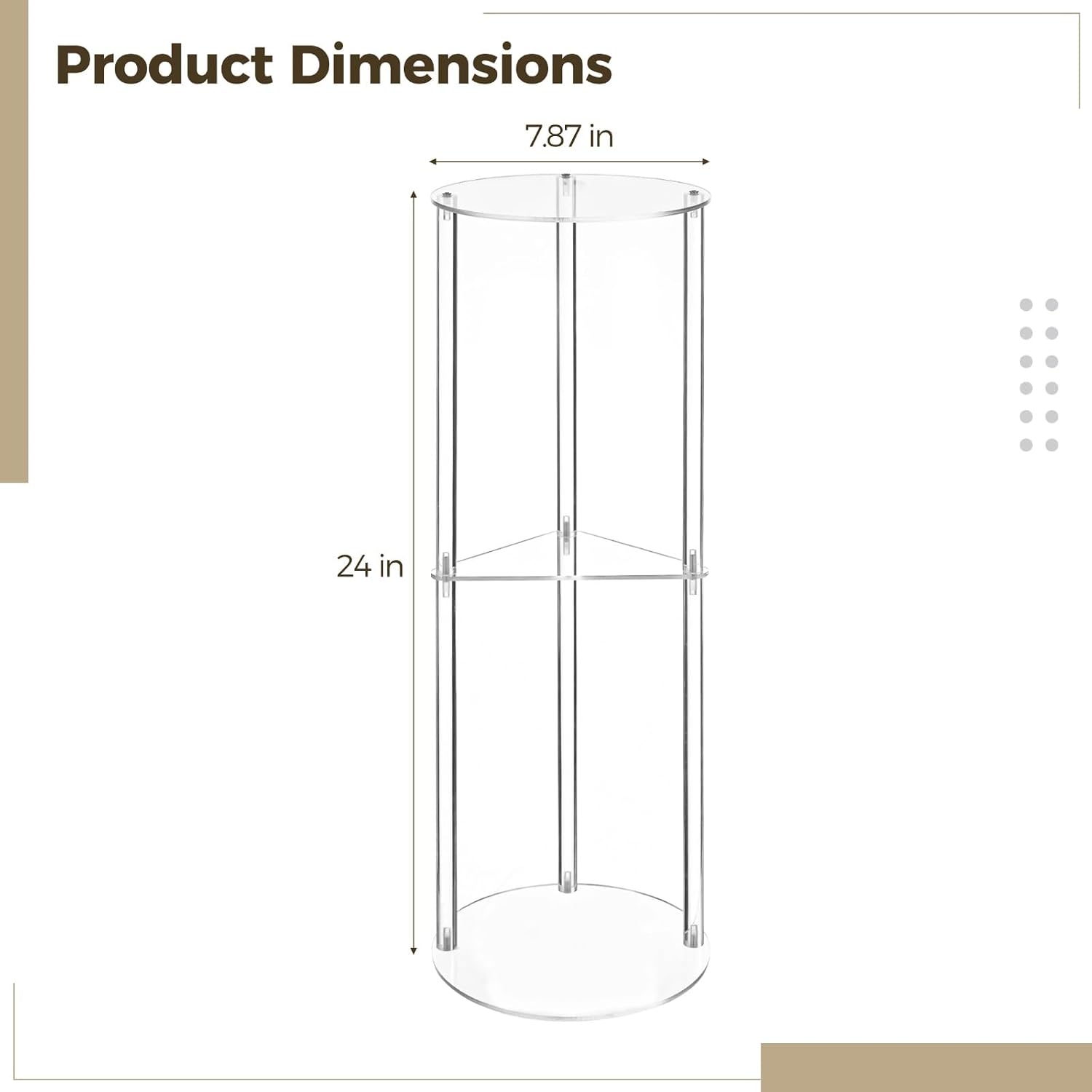 Clear Acrylic Drink Table, 24 in Tall Slim Side Table with Round Top, Modern Acrylic End Table for Sofa or Couch, Small Narrow Accent Table for Living Room, Bedroom, Office Use