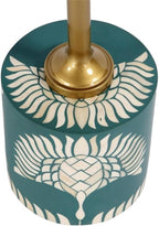 Pemberly Row Set of 2 14" Round Bone Inlay Iron Side Tables in Teal/Gold