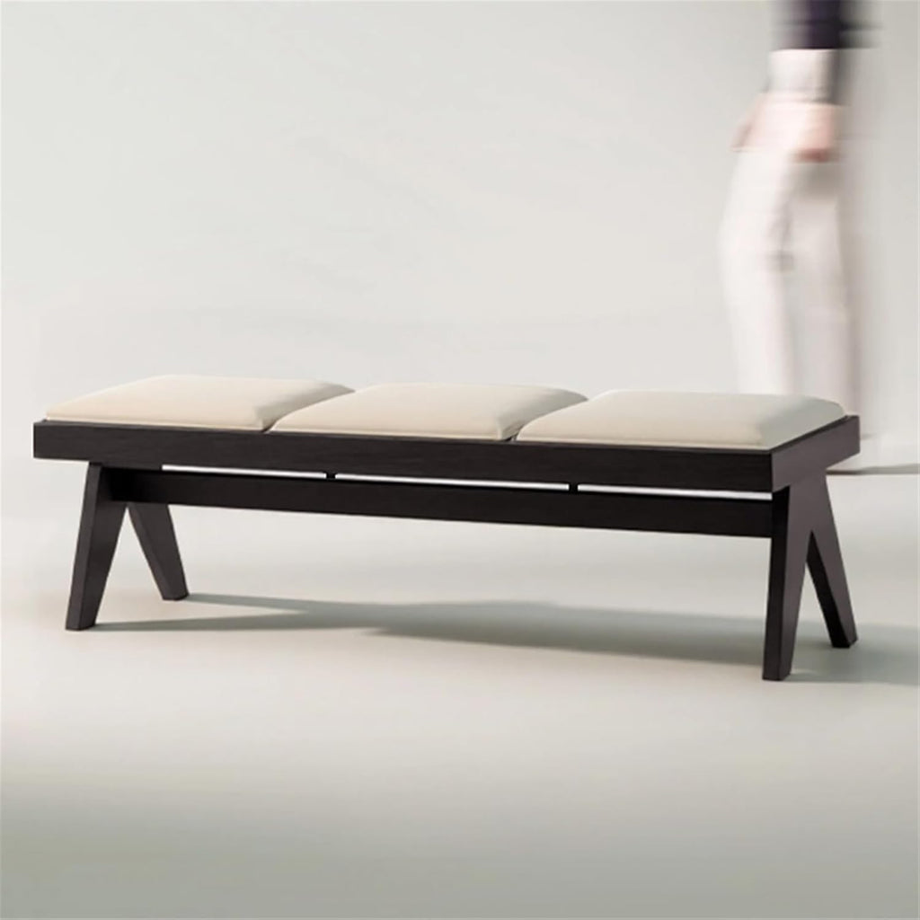 Modern Retro Wooden Upholstered Dining Table Cloakroom Shoe-Changing Stool Bedroom Bed-end Entryway(Small)