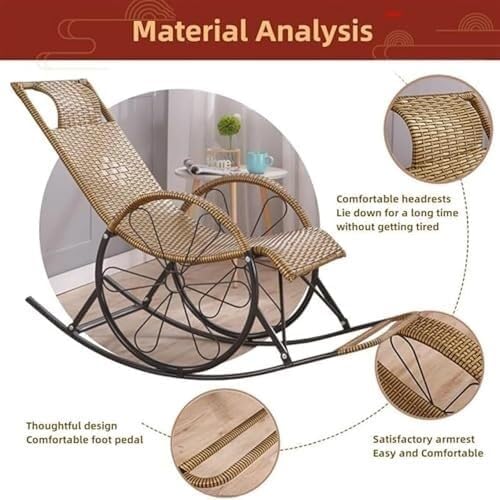 Outdoor Leisure Rattan Rocking Chair, Solid Wood High Back Recliner with Two-Wheel Design, Strong Load-Bearing Capacity for Porch, Patio, Garden, Indoor Use(Brown)