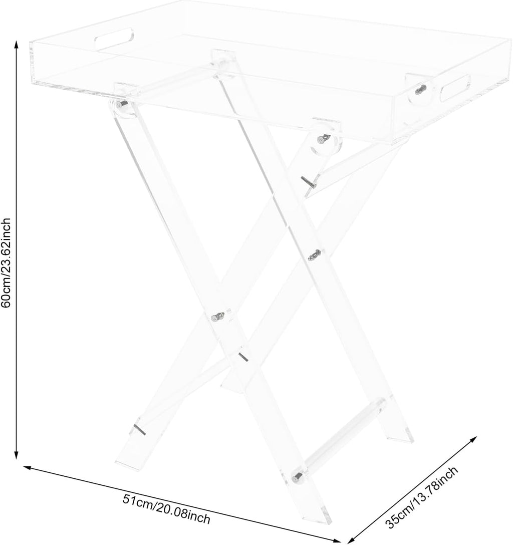 Clear Acrylic Folding Tray Table, Modern Side End Table with Handles,Kitchen and Bar Serving Table, 23.62x20.08x13.78 Inch