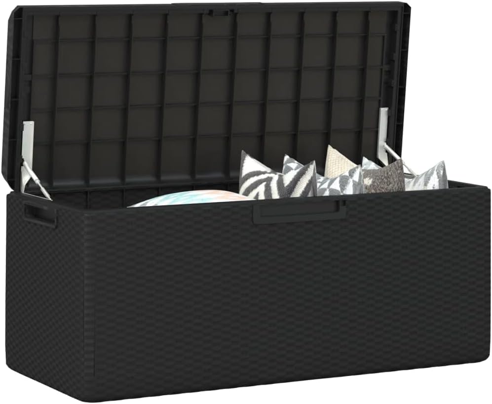 Patio Storage Box Outdoor Resin Wicker Bench with Cushion Anthracite 92.5 Gal Weather Resistant Lockable Deck Chest for Garden Backyard Porch Yard