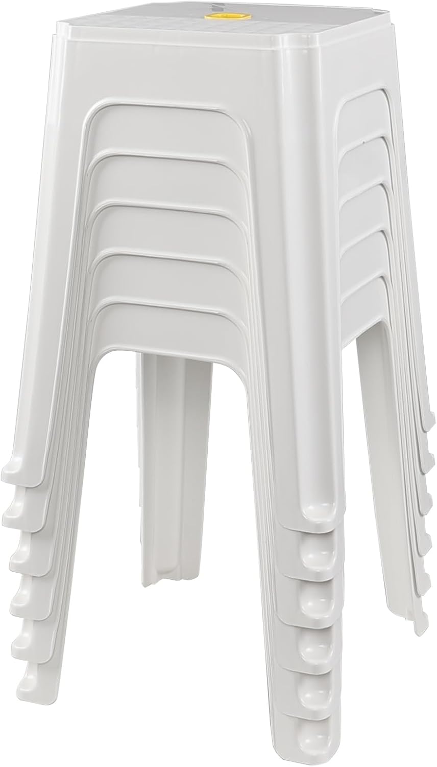 6-Pack White Stack Stools, Stacking Set-Stackable Nesting Stools/Chairs for Home, Office, Classrooms