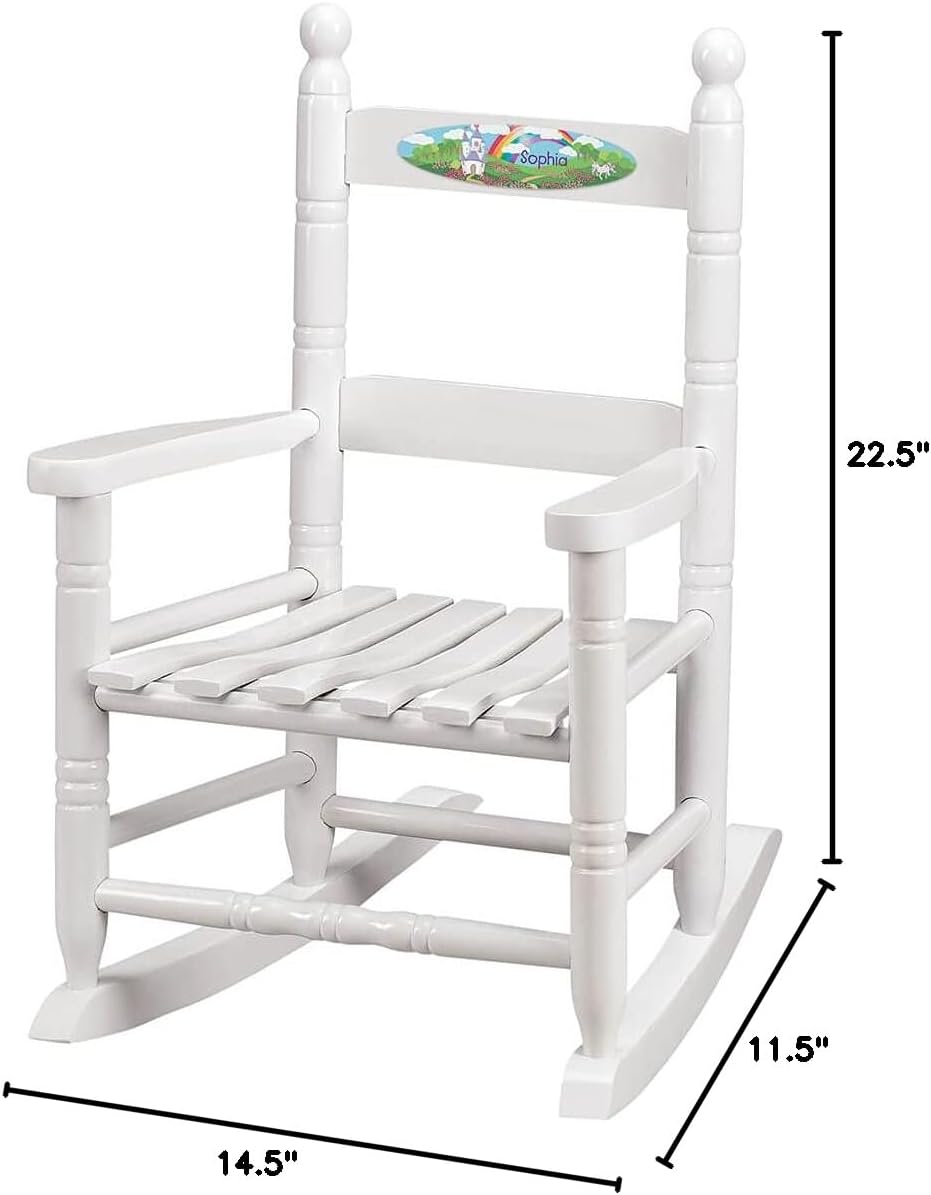 Fox Valley Traders Custom Childrens Rocking Chair, Features Classic Rocker Design and Hardwood Construction, White Finish with Princess Design