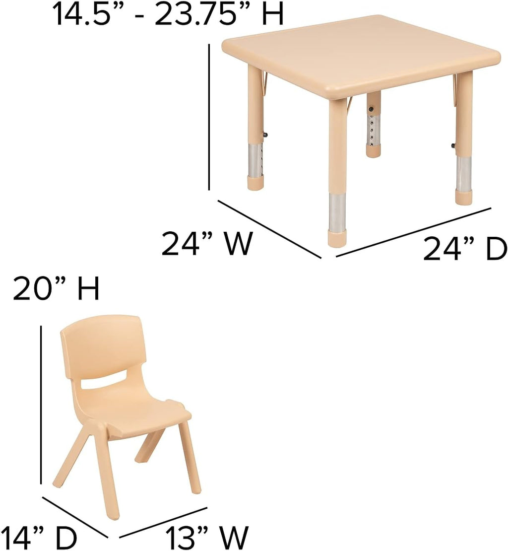 Flash Furniture 24" Square Natural Plastic Height Adjustable Activity Table Set with 2 Chairs